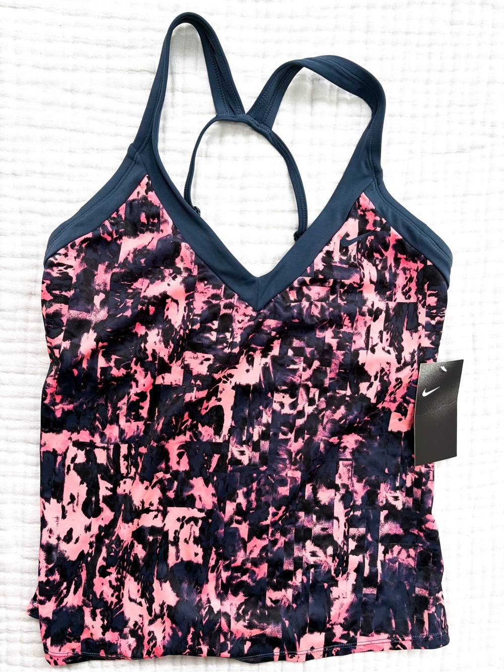 Nike Tankini Top Medium NWT Pink Black Print Racerback Swim